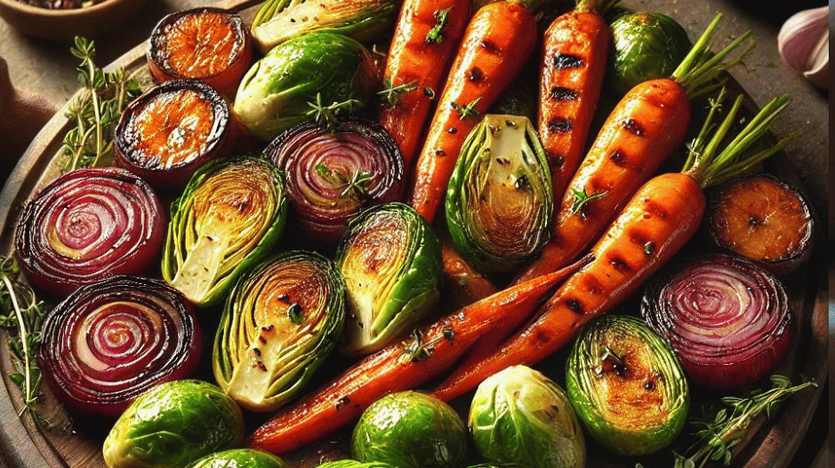 Roasted Fall Vegetables with Fig Balsamic and Fused Garlic Oil