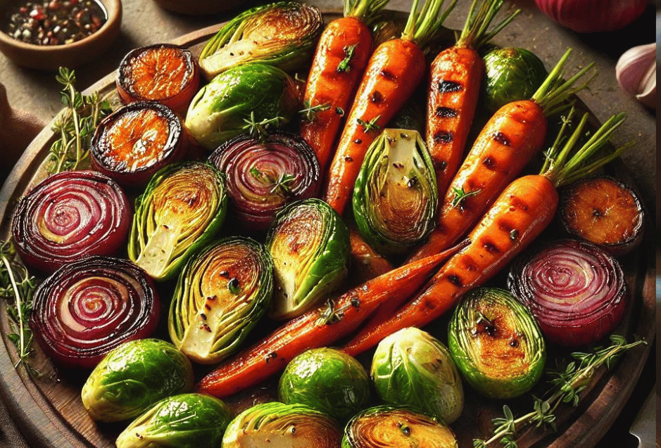 Roasted Fall Vegetables with Fig Balsamic and Fused Garlic Oil