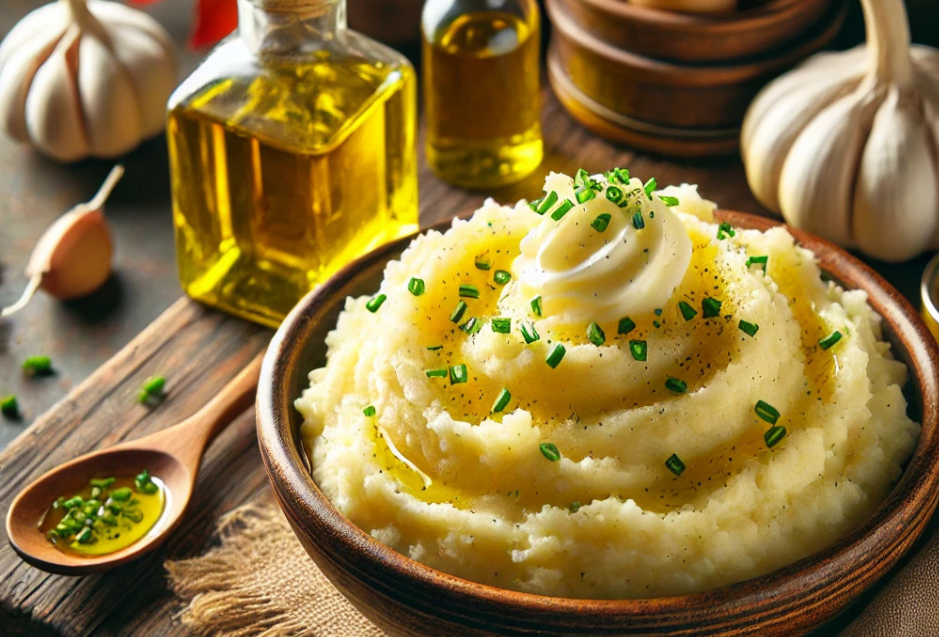 Garlic Butter Mashed Potatoes with a Zesty Meyer Lemon Vinaigrette Drizzle