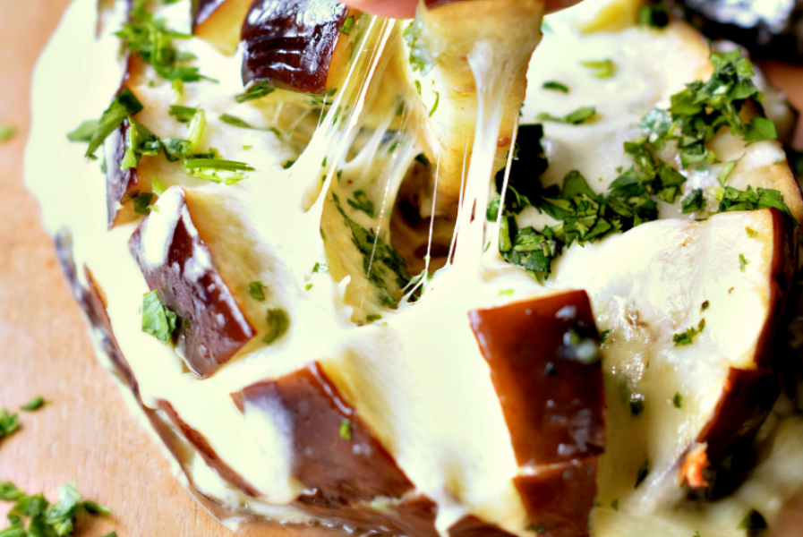 Eggplant and Basil Crostini with Grilled Bread recipe